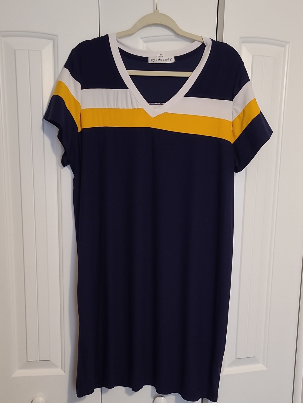 eye candy Navy Midi Dress with Yellow & White Stripes